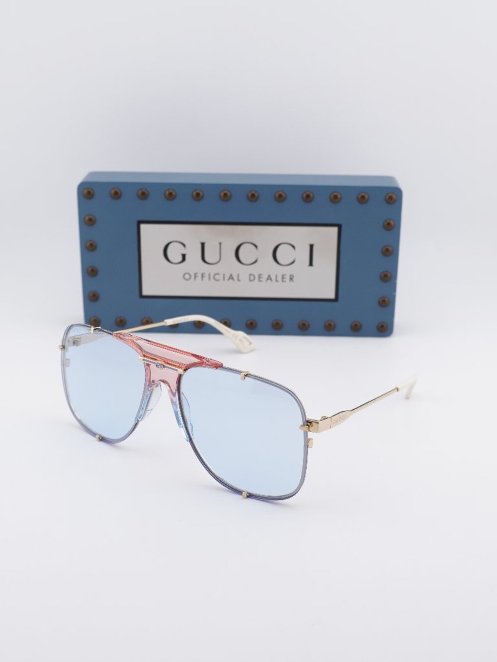 Gucci GG0739S 005 Aviator Sunglasses - Gold / Blue